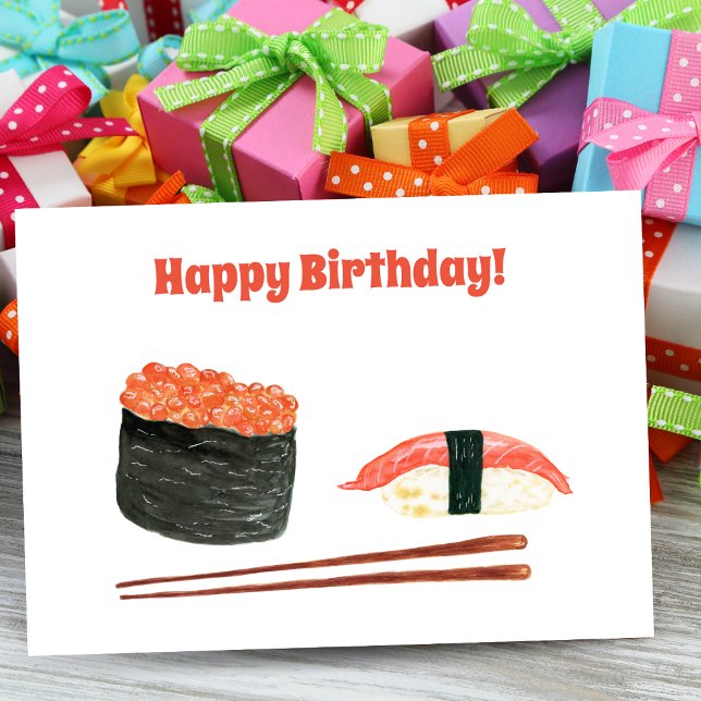 Cartão Aguarela do sushi do feliz aniversario (Savor the Moment: Gift a Tasty Surprise with our Sushi-themed Birthday Card!)