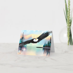 Cartão Águia em aquarela sobre o lago personalizável
