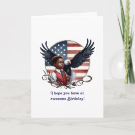 Cartão Águia Patriótica & Menino Aniversário Americano