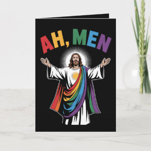 Cartão Ah Men Engraçado Jesus LGBTQ Orgulho gay Rainbow