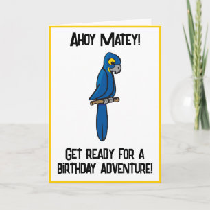 Cartão Ahoy Matey Pirate Parrot Cartoon, Pássaro Macaw En