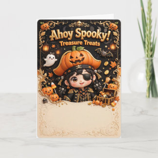 Cartão Ahoy Tesouro Assustador de Halloween Pirata Fofo 