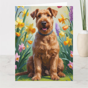 Cartão Airedale Dog Spring Flowers Painting