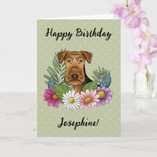 Cartão Airedale Terrier Colorful Floral Happy Birday