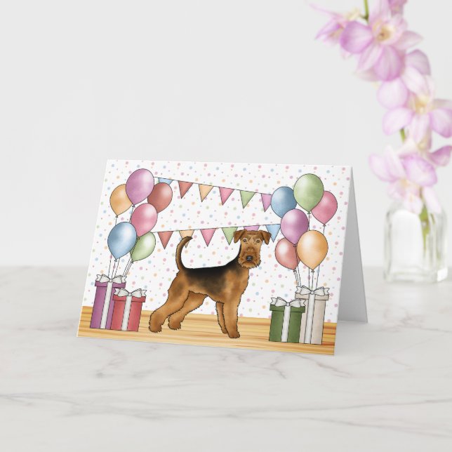 Cartão Airedale Terrier Cute Dog Pastel Feliz Aniversário (Orquídea)