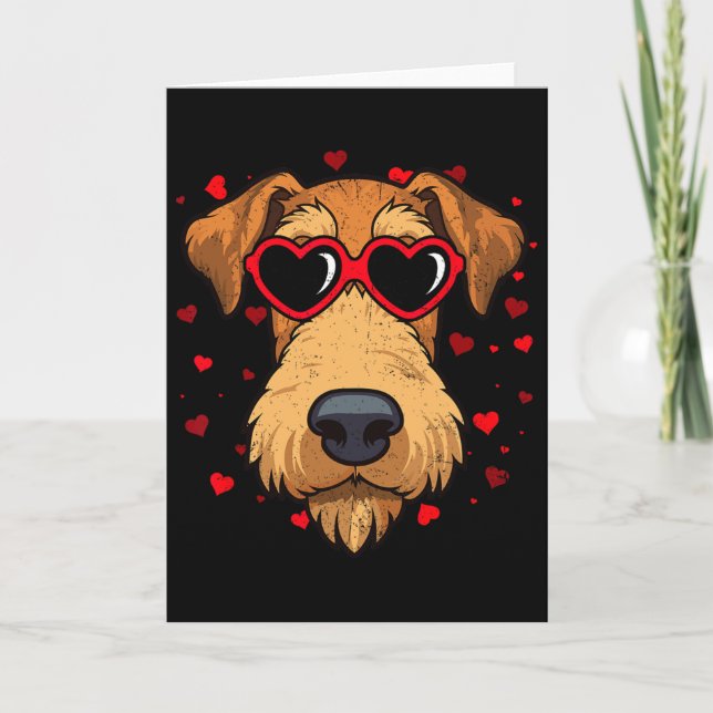 Cartão Airedale Terrier Dia dos Namorados Coração Amantes (Frente)