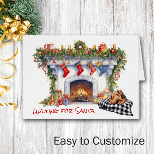 Cartão Airedale Terrier Dog Espera por Papais noeis