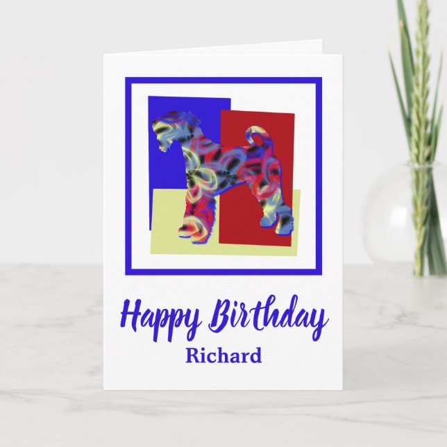 Cartão Airedale Terrier Dog Red Blue Yellow Birday (Frente)