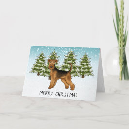 Cartão Airedale Terrier Dog Snowy Winter Forest Festivo