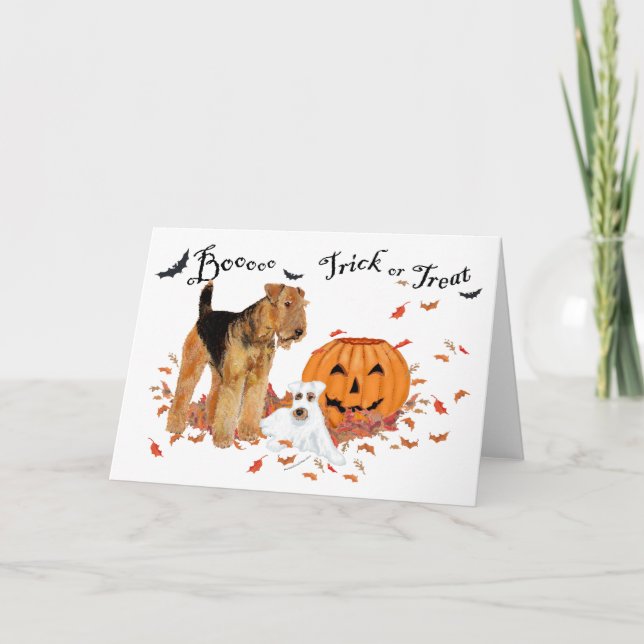 Cartão Airedale Terrier Halloween (Frente)