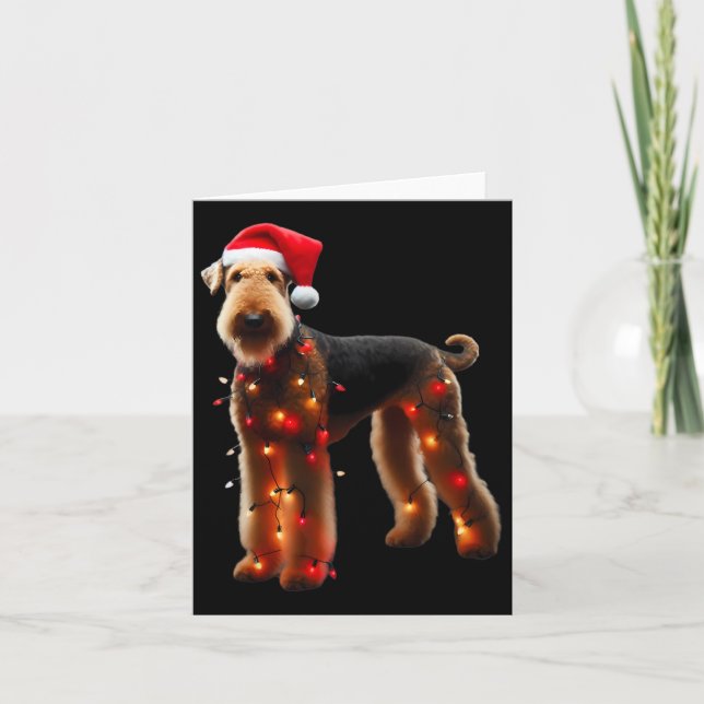 Cartão Airedale Terrier Santa Hat Luz de Natal Cachorro O (Frente)