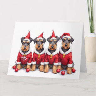 Cartão Airedale Terrier Vestido de Natal Chapéu de Papai