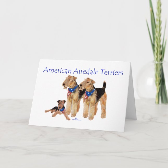 Cartão Airedale Terriers Bandeira Americana (Frente)