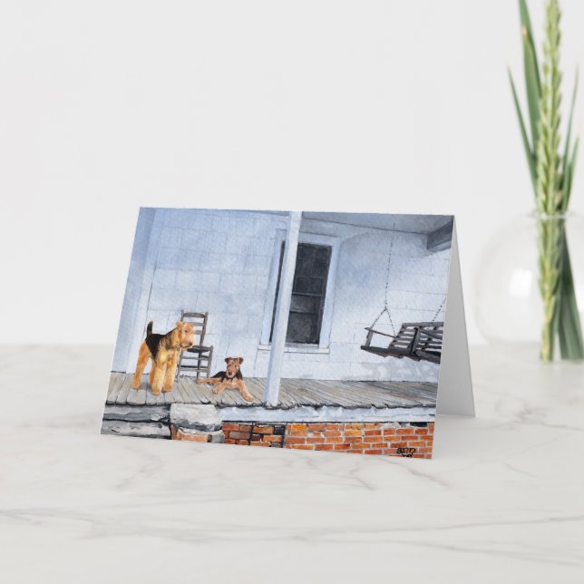 Cartão Airedale Terriers sobre o Veranda (Frente)