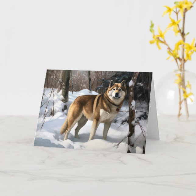 Cartão Akita Deixe Nevar Natal (Flor Amarela)