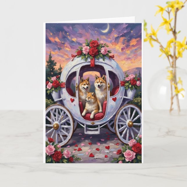 Cartão Akita Dog Valentine's Day (Flor Amarela)