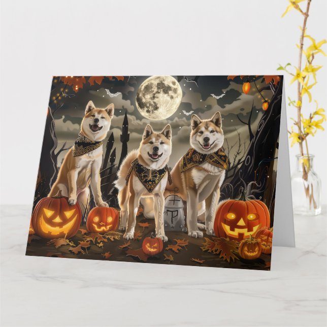 Cartão Akita Halloween Assustador (Flor Amarela)