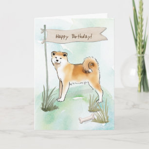 Cartão Akita Inu Breve Dog Sob Sinal De Aniversário