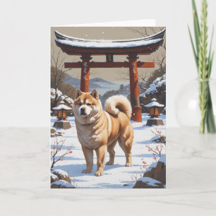 Cartão Akita na Paisagem de Inverno Japonesa Arte Tradici