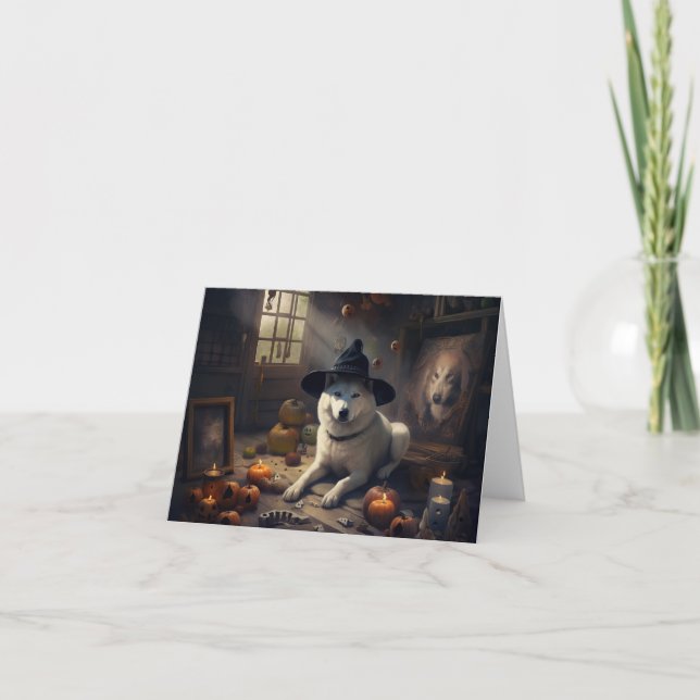 Cartão Akita Pumpkins Halloween Scary (Frente)