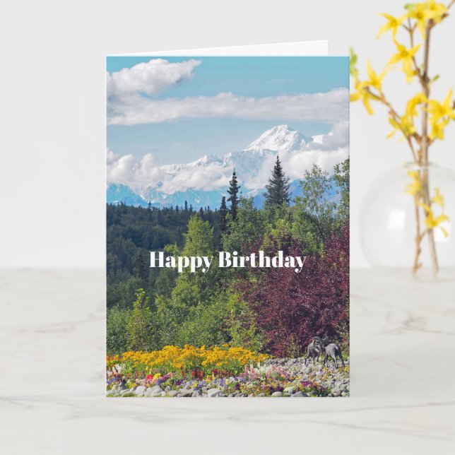 Cartão Alaska Denali Landscape Floral Photo Birthday (Flor Amarela)
