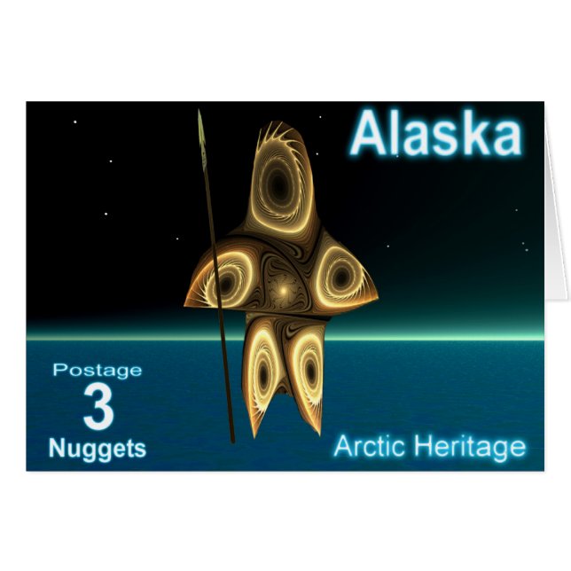 Cartão Alaska Postage - Fractal Inuit Hunter (Frente Horizontal)