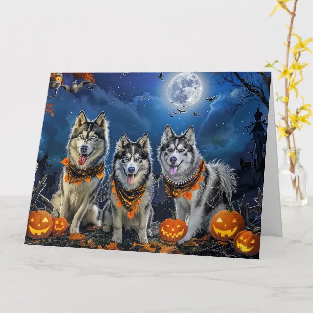 Cartão Alaskan Malamute Halloween Spooky (Flor Amarela)
