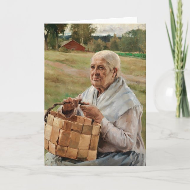 Cartão Albert EdelFed - Mulher velha com cesta de pedra (Frente)