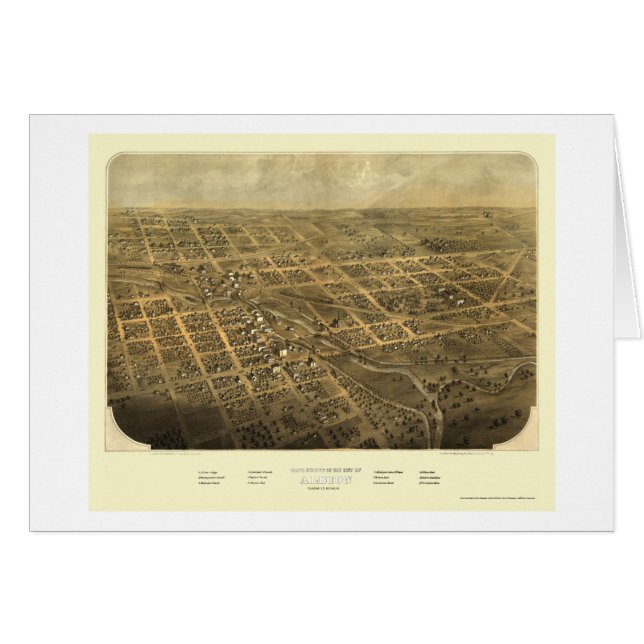 Cartão Albion, mapa panorâmico do MI - 1868 (Frente Horizontal)