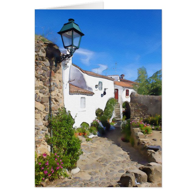 Cartão Aldeia Mediterrânica de Watercolor (Frente)