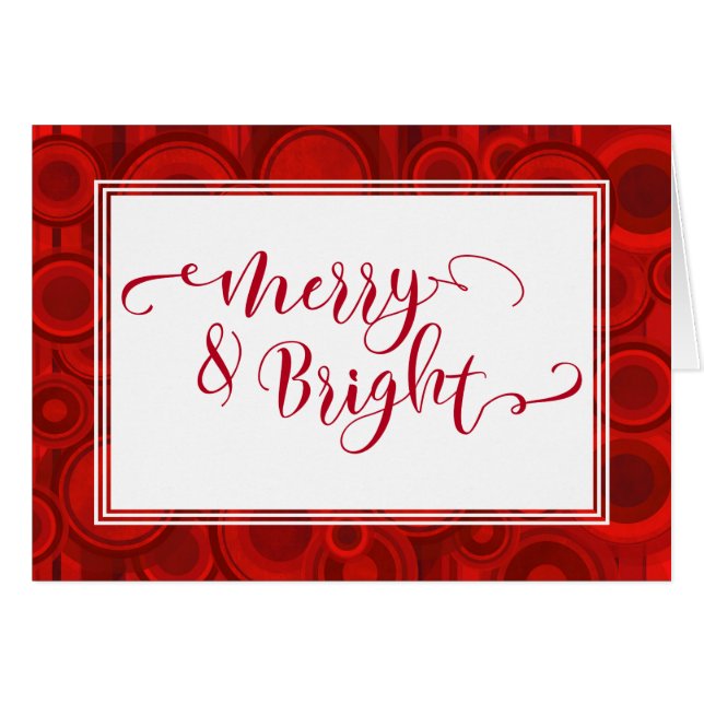 Cartão Alegre & Brilhante Vermelho Script com Círculos &  (Frente Horizontal)