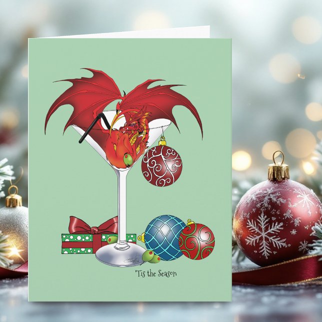 Cartão Alegria de Férias de Natal Coquetel Dragão Vermelh (Criador carregado)