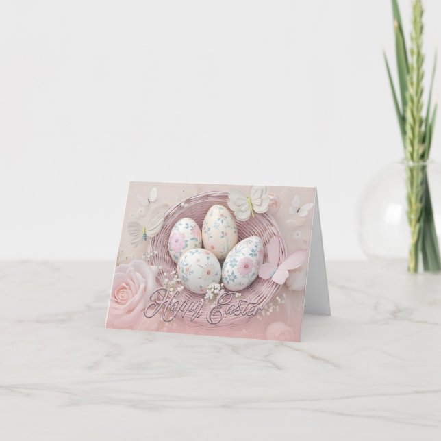 Cartão Alegria Gentil de Páscoa com Motivo Floral (Frente)