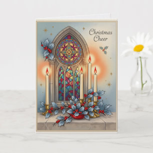 Cartão Alegria Natalina Cristã Janela de Igreja Elegante