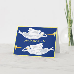 Cartão Alegria para o Mundo anjos de Natal com trombetas