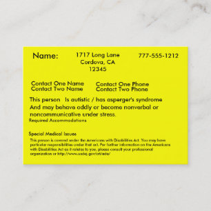 Cartão alerta autístico