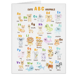 Cartão Alfabeto Animal ABC Animais fofos 