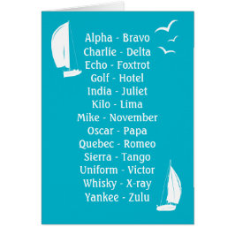 Cartão Alfabeto Fonético Blue Navios Capitão Barco