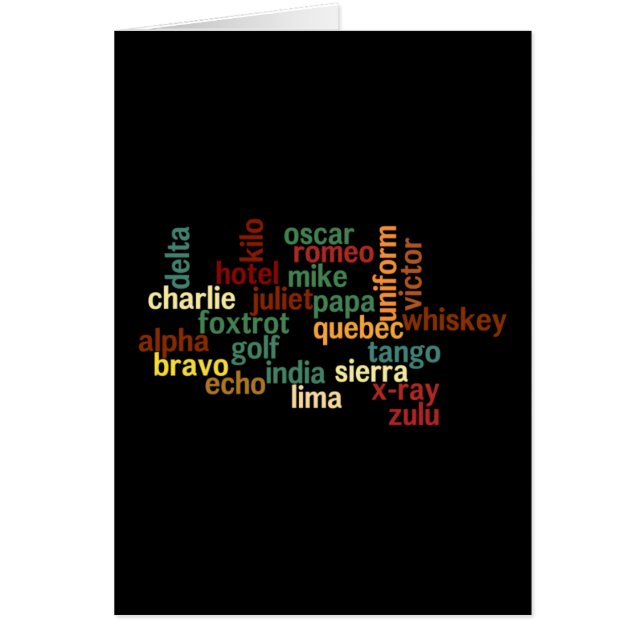 Cartão Alfabeto fonético de OTAN (fundo escuro) (Frente)
