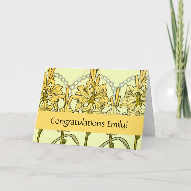 Cartão Alfonse Mucha Art Nouveau Lily Padrão Floral (Frente)