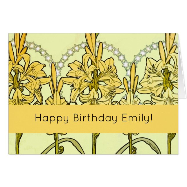 Cartão Alfonse Mucha Art Nouveau Lily Padrão Floral (Frente Horizontal)