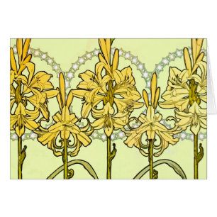 Cartão Alfonse Mucha Art Nouveau Lily Padrão Floral