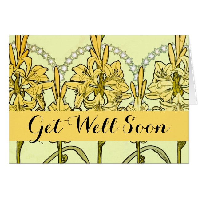 Cartão Alfonse Mucha Art Nouveau Lily Padrão Floral (Frente Horizontal)