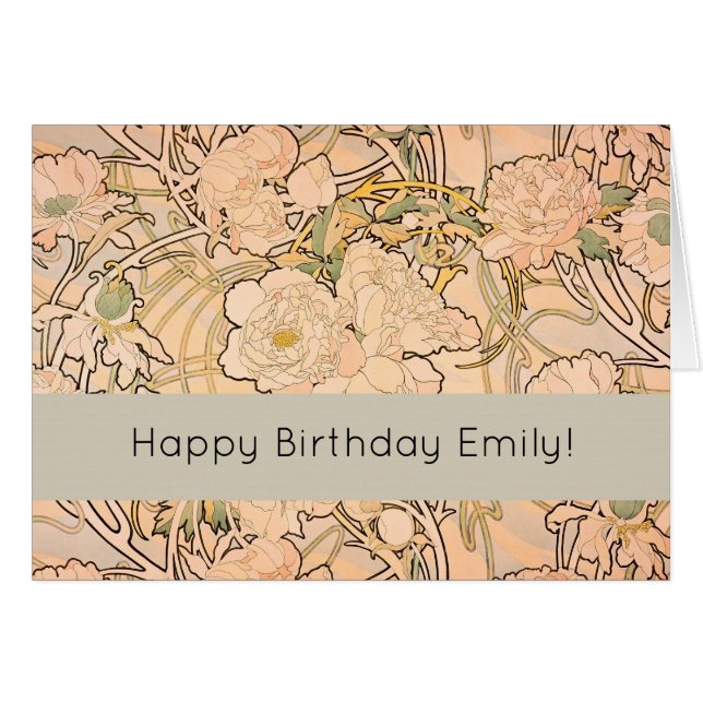 Cartão Alfonse Mucha Art Nouveau Peonies (Frente Horizontal)