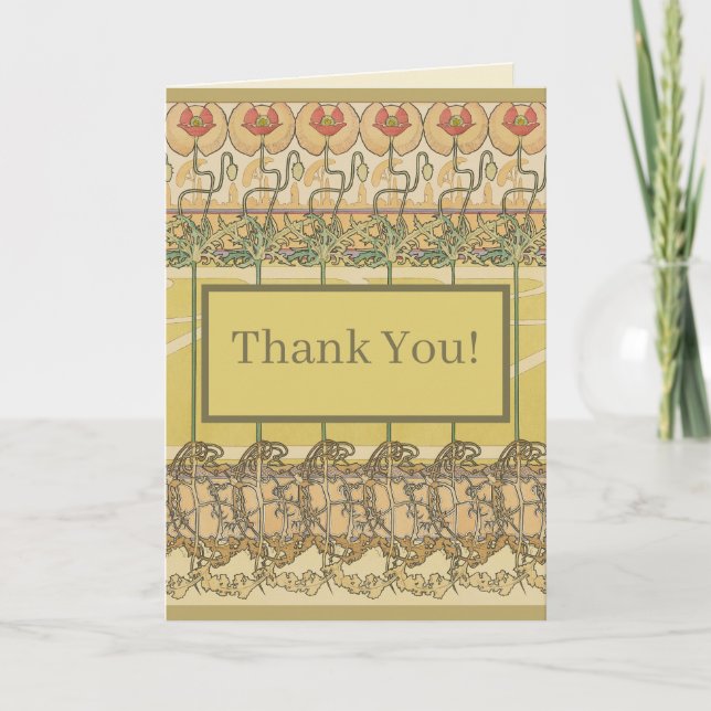 Cartão Alfonse Mucha Poppies Art Nouveau Floral Wallpaper (Frente)