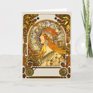 Cartão Alfonse Mucha Zodiac Art Nouveau Mulher