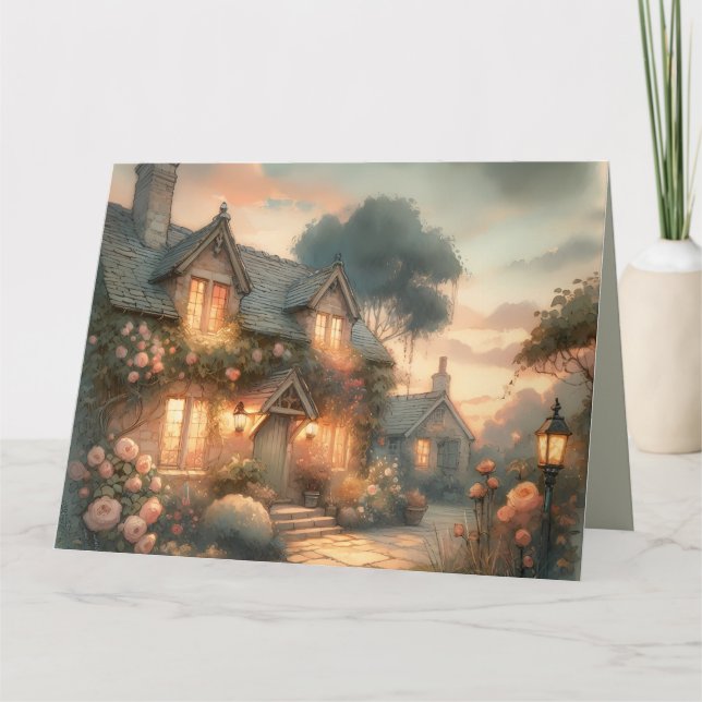 Cartão Algodão de Fairytalte ao Sunset com Rosas (Frente)