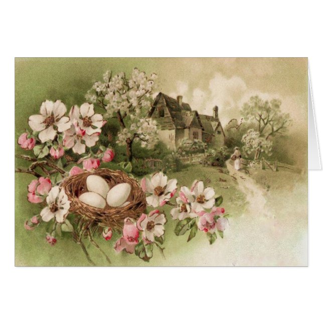 Cartão Algodão De Ovo De Pássaros De Árvore Dogwood (Frente Horizontal)