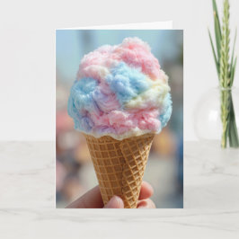 Cartão Algodão Doce de Aniversário em um Cone de Waffle