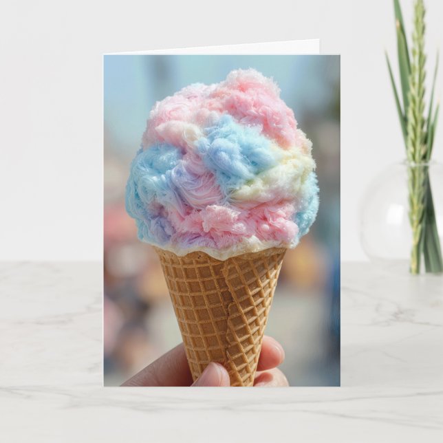Cartão Algodão Doce de Aniversário em um Cone de Waffle (Frente)